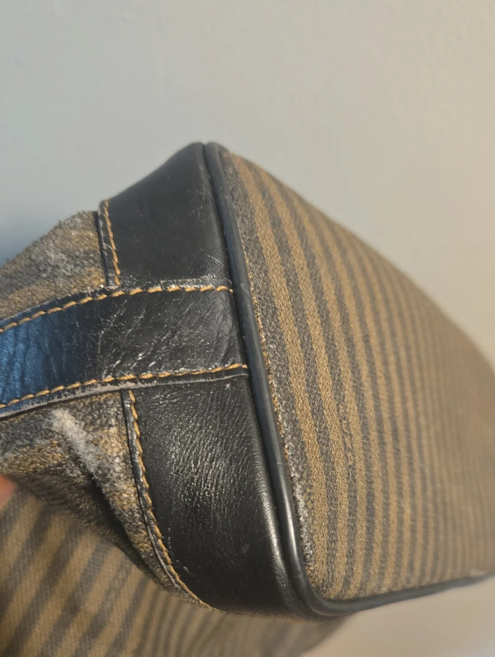 Fendi Brown Striped Canvas Drawstring Crossbody Bag with Pouch
